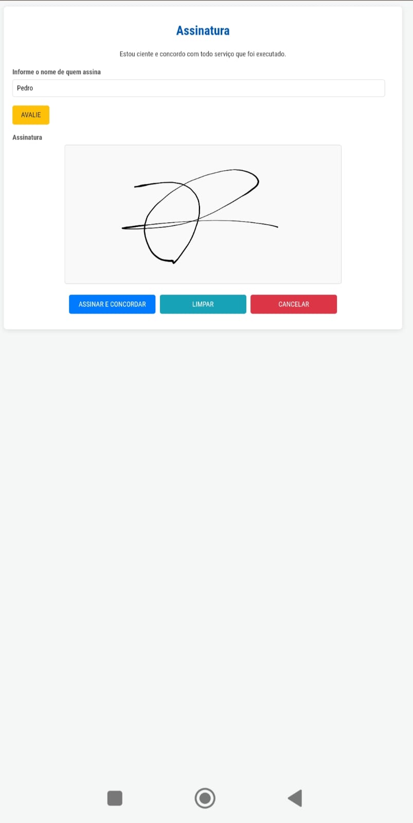 Tela de assinatura digital