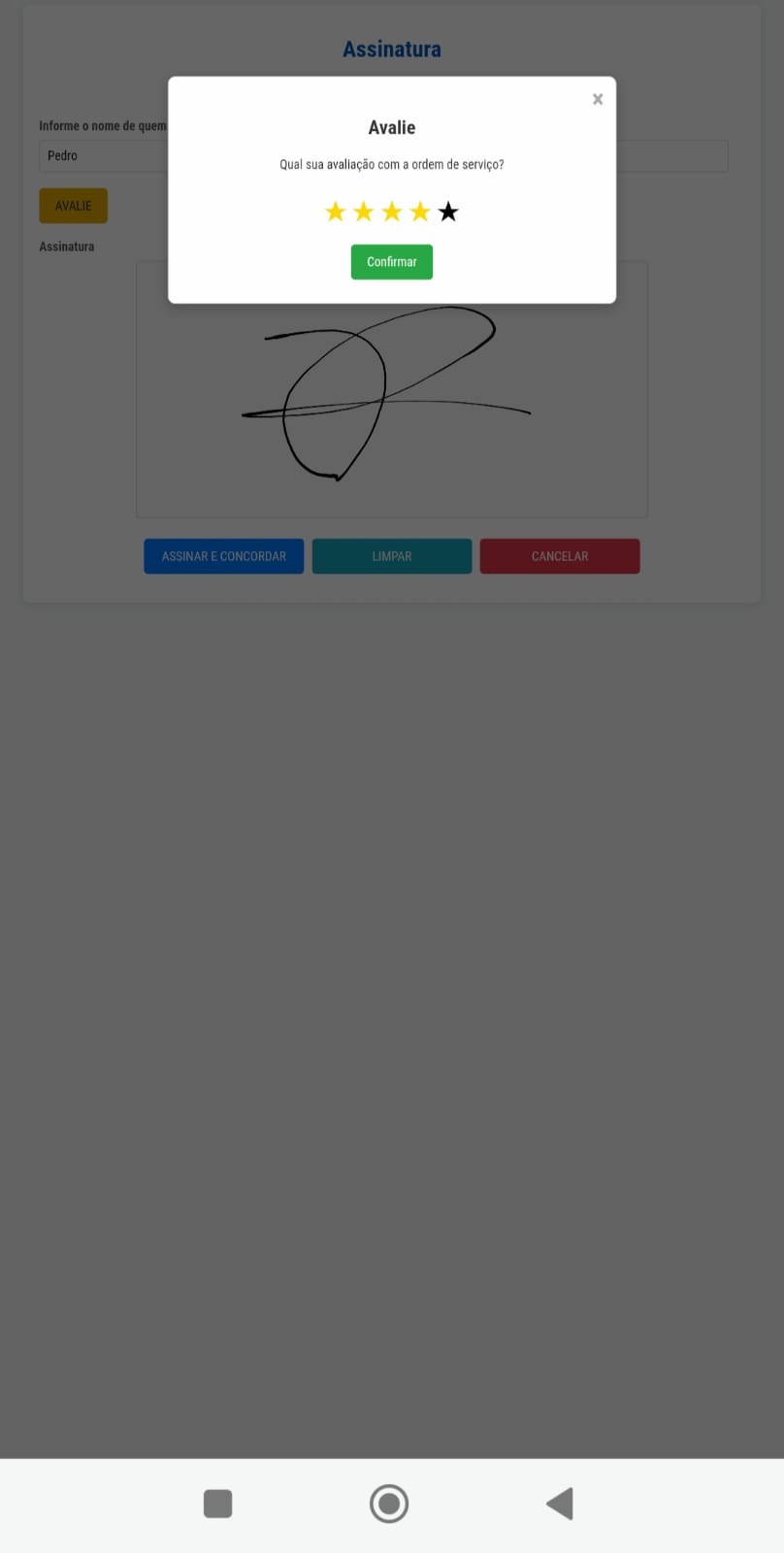 Tela de avaliação do atendimento